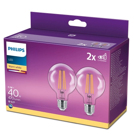 Philips 2 x Żarówka LED E27 4.3W=40W 2700K